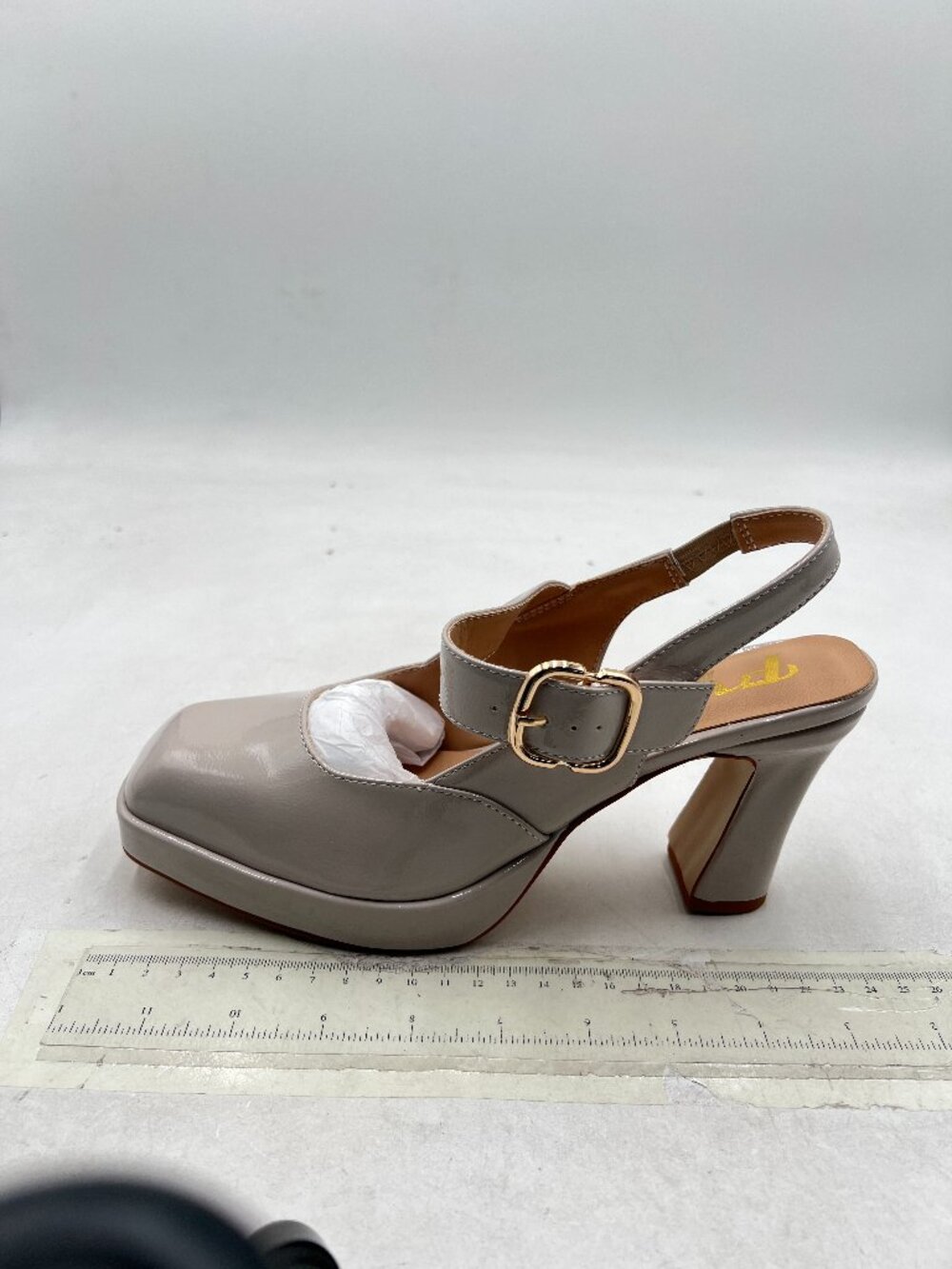 FYS Light Grey Platform Square Toe Block High Heel Mary Janes Slingback Pumps